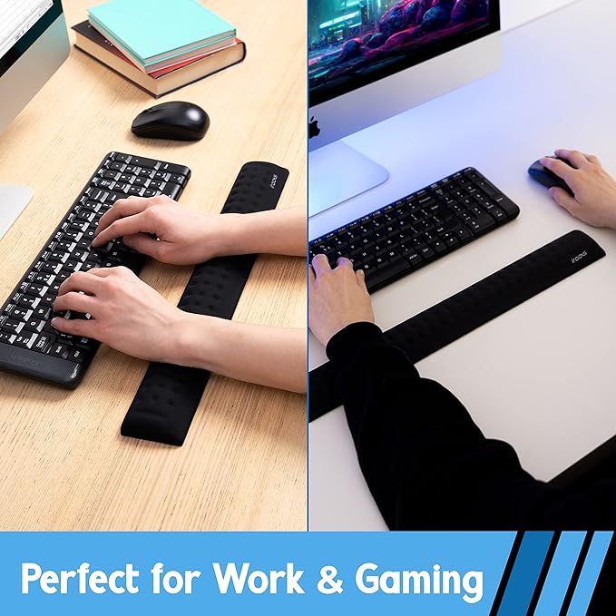 i-Rocks Memory Foam Keyboard Wrist Rest - Pain-Reducing, Non-Slip Rubber Base Wrists Rest Support - Cooling Ergonomic Laptop & Computer Keyboard Pad for Long Hours of Work, Studying, Gaming - Black