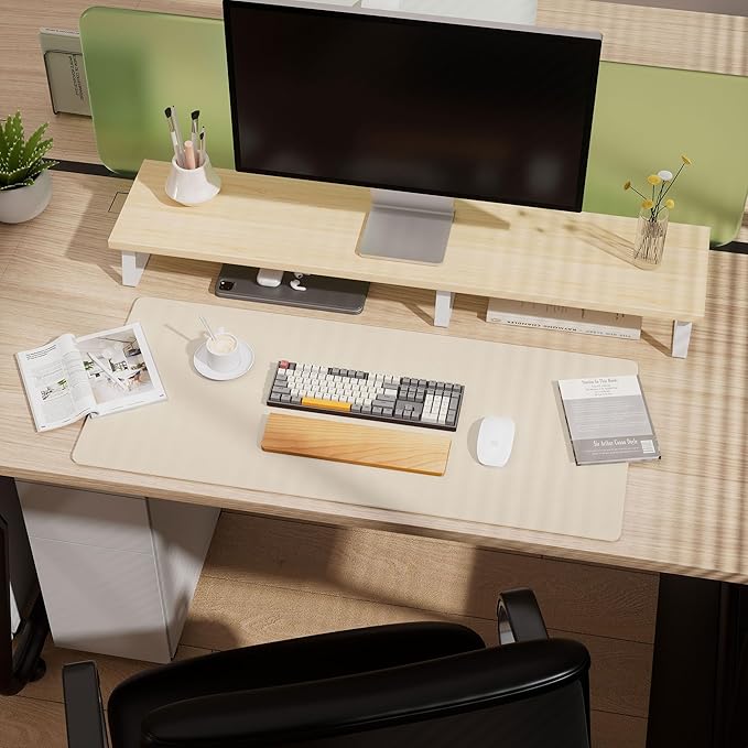 Aothia Dual-Sided Desk Mat - Leather & Cork Desk Protector, Large Mouse Pad & Writing Pad for Office/Home, Waterproof, Beige (35.4" x 15.7")