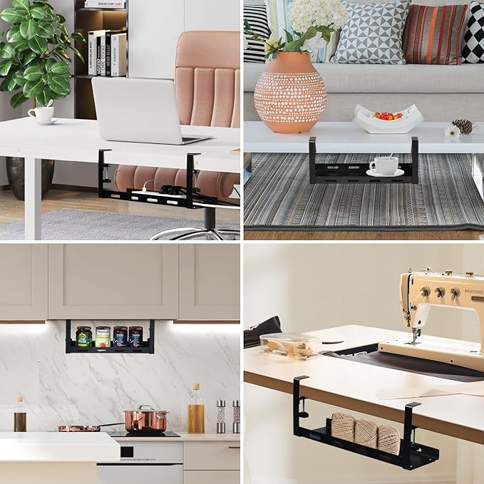 16.5" Under Desk Cable Management Tray - Metal Cord Organizer with Heavy-Duty Clamp, No Drilling, Workspace Organizer for Office/Home (Black)