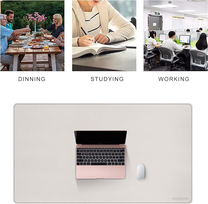MAIDERN 40”x 24” Leather Desk Pad, Reversible Large Desk Mat, Cork & Leather Large Mouse pad for Desk, Waterproof Computer Desk Pad for Gaming Home Office (Cream)