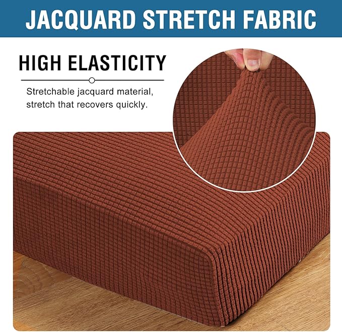 H.VERSAILTEX Super Stretch Couch Cushion Covers Sofa Cushion Slipcovers Jacquard Fabric Individual Seat Couch Slipcover Sets for Pets with Elastic Bottom(3 Packs Cushion Sofa Covers, Rust)