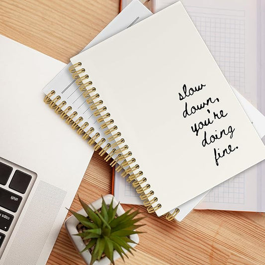 CUANFDDSF Inspirational Notebook, Positive Affirmation Journal Notebooks, Motivational Quote Journals for Writing,Writing Pads， Slow Down You're Doing Fine Hardcover Spiral Notebook 5.5x8.3 Inch
