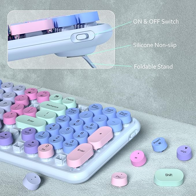 Colorful Wireless Keyboard Mouse Combo, Gradient Rainbow Colors 100 Keys and 2.4GHz Optical Mouse Connection for Windows, Mac, Laptop, PC, Desktop (Purple Colorful)