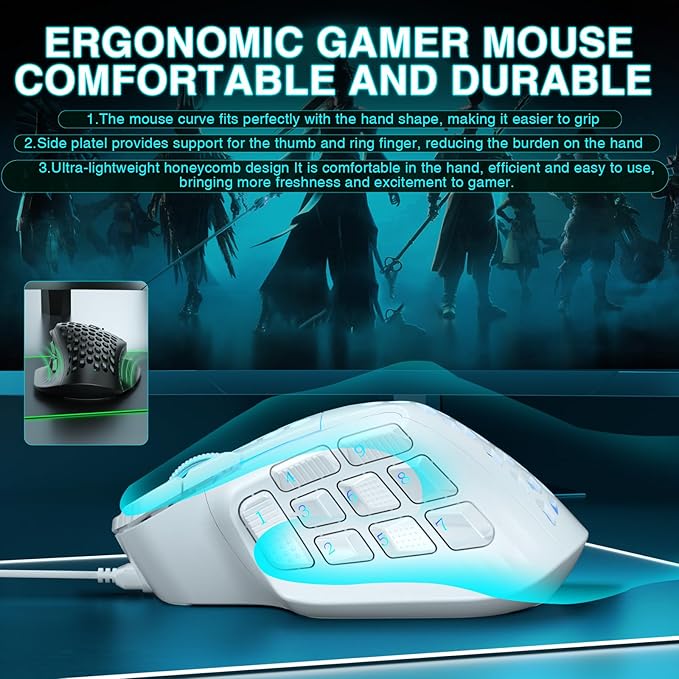 SOLAKAKA SM809 MMO Gaming Mouse Wired RGB with 9 Side Buttons,24000 DPI High Precision Sensor Optical Ergonomic Gamer Mouse,16 Programmable Custom Macro Shortcuts Remapping PC Gaming Mice for FPS MOBA