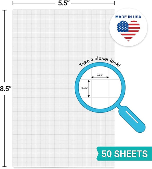 321Done Graph Paper Notepad - 50 Sheets (5.5" x 8.5") - 0.25" Grid Planning Note Pad - Thick Premium Paper - Made in USA - Plain White