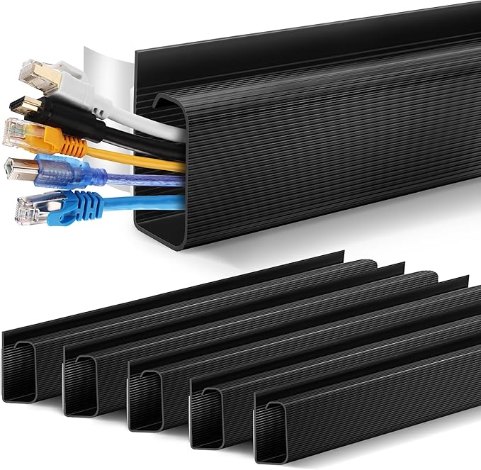 Cable Management Under Desk 94.5in (6X L15.8in) J Channel, ZhiYo Cord Organizer for Desk, Self-Adhesive Cable Organizer, Cord Management Wire Organizers for Cords, Wire Management Cable Raceway Black