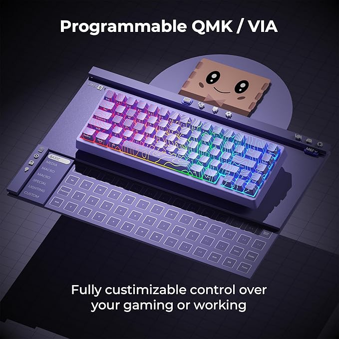 HITIME x XVX M67 60% Percent Keyboard Wireless, QMK/VIA Topographic Gaming Keyboard, Tri-Mode Thocky Creamy Mechanical Key Board, Hot Swappable Mount RGB IMD Tech for Win/Mac, Purple