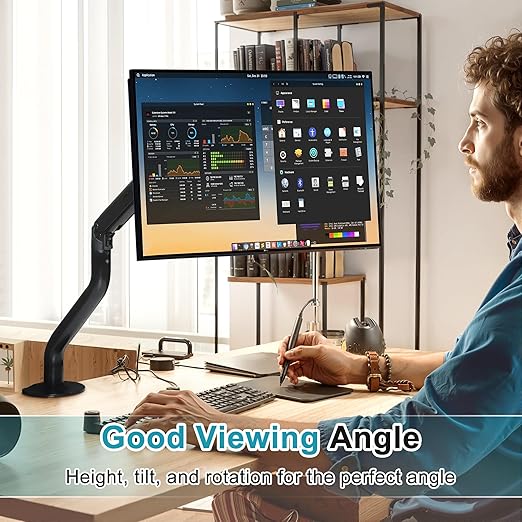Lyngins Single Monitor Mount, Adjustable Monitor Arm Desk Stand for 15 to 32 inch Screens, VESA Mount with 75x75/100x100 mm, Computer Monitors Gas Arm Holds Up to 19.84 lbs - Black