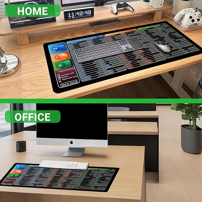 Excel Cheat Sheet Desk Pad, Updated Shortcuts Mouse Pad (31.5"x11.8") | Keyboard Shortcut & XL Gaming Desk Mat for Office/Home | Non-Slip Stitched Edges, Spill-Proof | Employee Appreciation Gifts