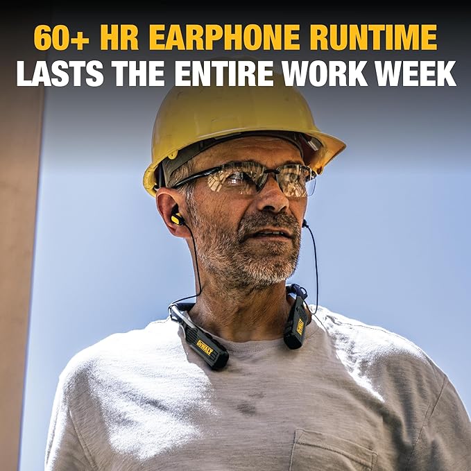 DEWALT Heavy Duty Black Edition 2-in-1 Neckband Bluetooth Headphones w/Built-in Speakers, Jobsite Wearable Speaker & Around Neck, Wireless Headset, 60+ Hrs Hands-Free Music & Calls, Carry Pouch