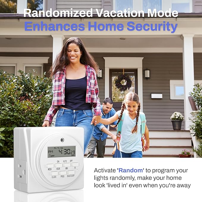 BN-LINK 7 Day Heavy Duty Digital Programmable Timer, 120V, 60Hz, Dual Outlet, Indoor, for Lamp Light Fan Security ETL Listed