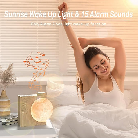 AIRIVO Alarm Clock for Bedrooms, Sunrise Alarm Clock Wake Up Light for Kids Teens, White Noise Sound Machine, Moon Light Dual Alarms for Heavy Sleepers, Night Light Clock for Preppy Room Decor