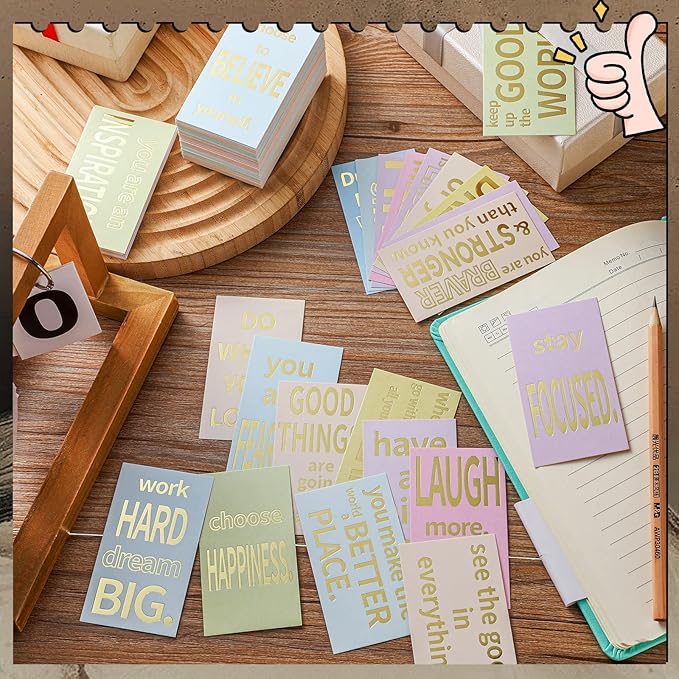 Jinei 300 Inspirational Affirmation Cards Positive Motivational Cards Small Mini Encouragement Quotes for Women Church End of the Year Teacher Gifts(Gilded Style)
