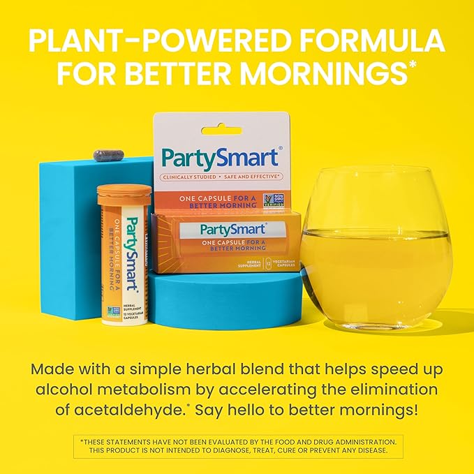 Himalaya PartySmart, 12 Capsule Tube - Alcohol Breakdown Liver Support for a Better Morning After Drinking - Plant Based, Vegan, Non-GMO, Gluten Free, Clinically Studied