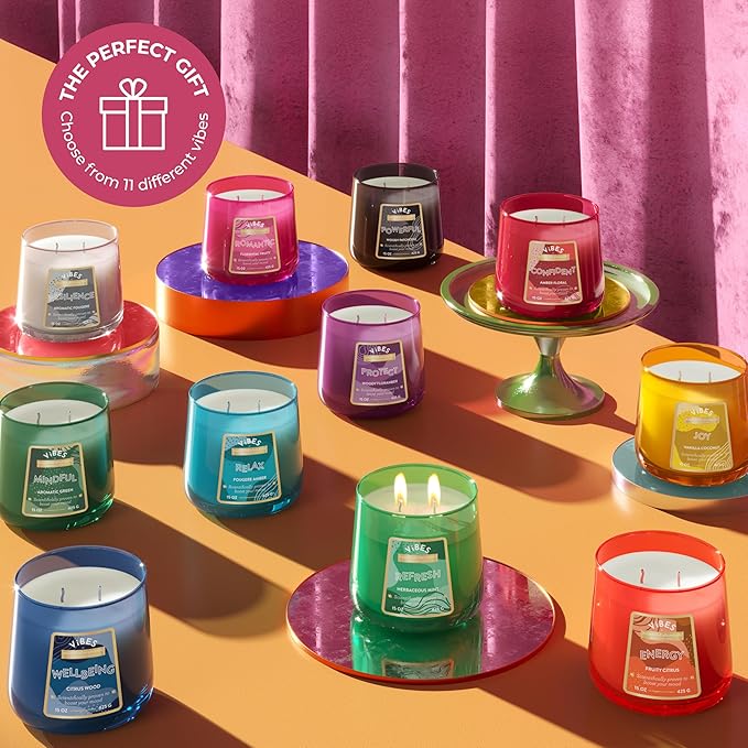 Candle-Lite Vibes Floriental Fruity Mood-Enhancing Scented Candles, 15 oz Jar, Aromatherapy, Proudly Poured in The USA, 2-Wick, 86 Hours Burn Time, Perfect Relaxation Gift