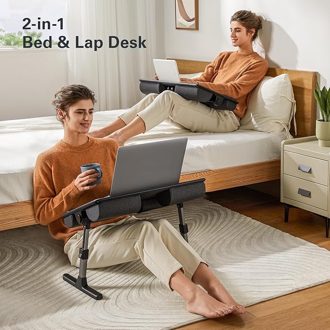 HUANUO Laptop Bed Desk, Laptop Tray Computer Lap Desk for Bed Couch Sofa Floor, Bed Tray for Working, Eating, Foldable Lap Stand Table with Height Adjustment & 35° Adjustable Tilt Angle, HNLD19