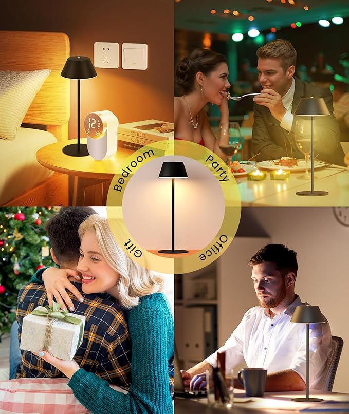 LOFTEK Cordless Table Lamp 2 Pack, 5200mAh Battery, 3 Adjustable Height, 3 Colors Smooth Dimming, Outdoor LED Light Waterproof for Dining Room, Bedroom, Bar, Restaurant, Patio, Camping (Black)