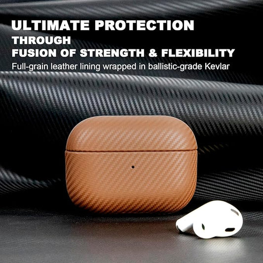 for AirPod Pro 2 Case, Luxury Modern Striped Carbon Fiber Kevlar Leather Earphones Case Cover Compatible with AirPods Pro 2 (2nd Generation) (Brown, for AirPods Pro 2)