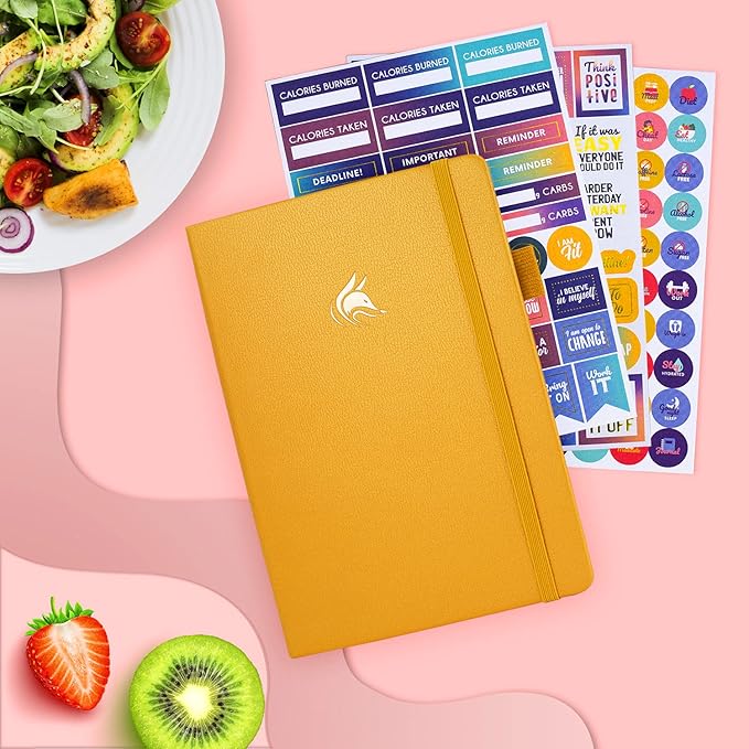 Clever Fox Wellness Planner - Weekly & Daily Health and Wellness Log, Food Journal & Meal Planner Diary for Calorie Counting, Notebook for Medical Condition Tracking, A5-Sized - Amber Yellow