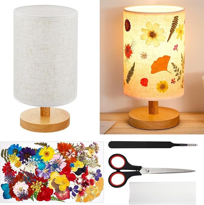 Hortsun Pressed Floral Lamp Bedside Vintage Flower Desk Lamp for Bedroom Living Room, Dorm, Home, Office Decor(1 Pcs,DIY Style)