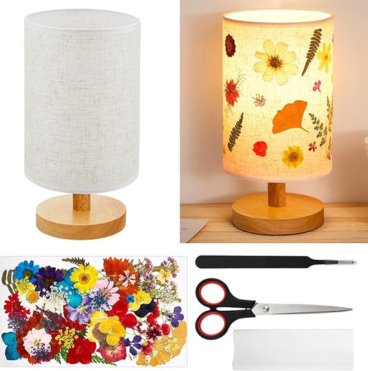 Hortsun Pressed Floral Lamp Bedside Vintage Flower Desk Lamp for Bedroom Living Room, Dorm, Home, Office Decor(1 Pcs,DIY Style)