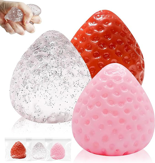 3Pcs Big Strawberry Taba Squishy Toy, Cute Strawberry Sticky Taba Squishy, Squeeze Toys for Stress Relief and Anxiety Relaxing, Decompression Toys, Gifts & Perfect Desk Accessory for Kids/Adult