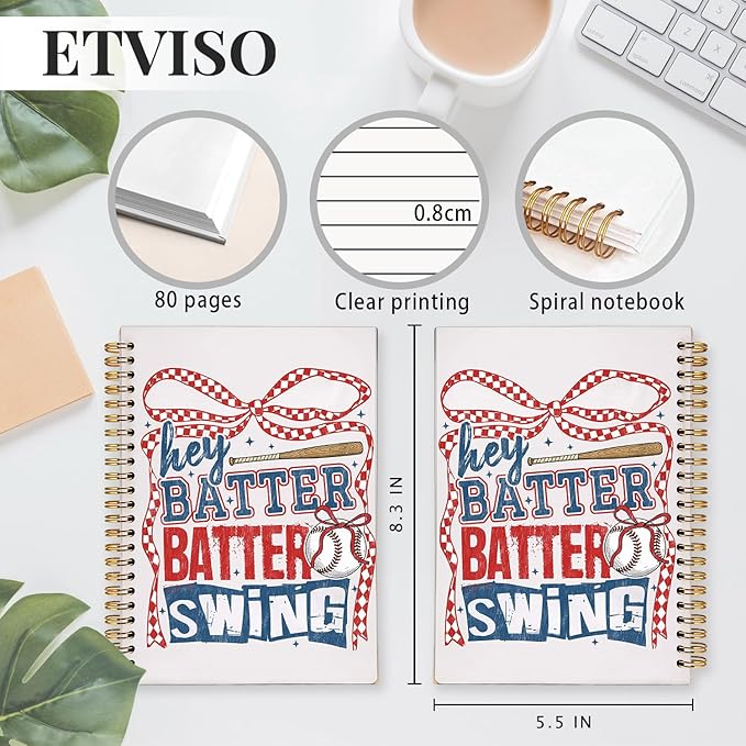 Checkered Coquette Bow Baseball Notebook, Baseballs Lover Gifts Notebooks for Note Taking, Baseballs Player Gifts Journal, Baseball Batter Batter Swing Journals for Writing, 5.5x8.3 Inch