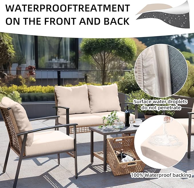 8Pcs Outdoor Cushions Covers Waterproof, Patio Cushion Covers, Stretch Cushion Covers Replacement,Cushion Slipcovers, Furniture Cushion Covers (Beige, 8PCS)