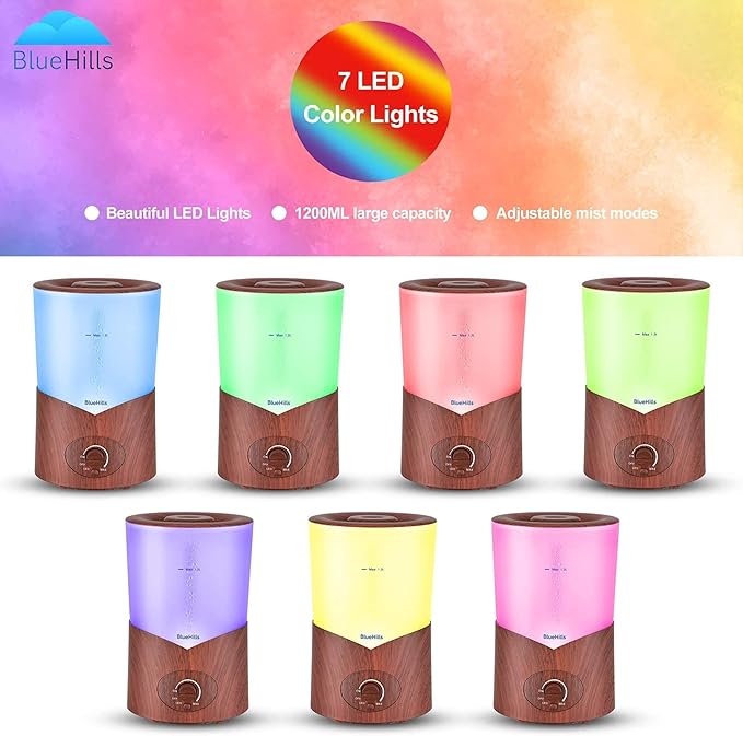 BlueHills Premium Large 1000 ML XL Essential Oil Diffuser Dark Wood Grain Aroma Humidifier 1 Liter Capacity for Big Room Home Long Run Kids Huge Coverage Area Quiet High Mist Output Large 1L A3