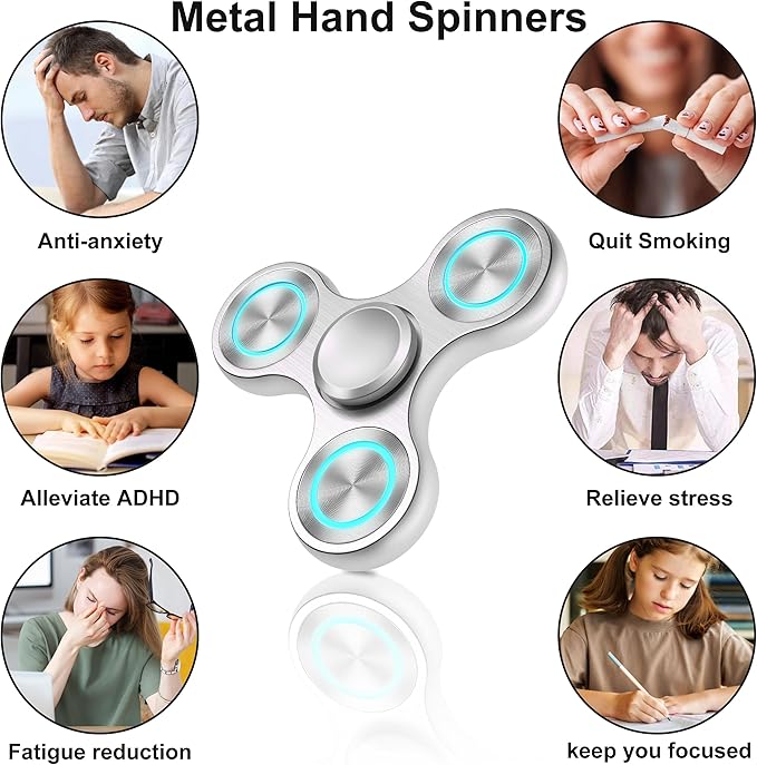 Fidget Spinners Toy, Metal Stainless Steel Bearing High Speed 4-8 Min Spins, EDC ADHD Stress Anxiety Relieves Fidgets Finger Toys, Novelty Gift for Kids and Adults, Silver