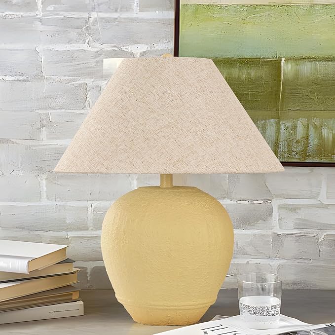 Pia Ricco 21'' Large Cream Base Ceramic Basin Table Lamp for Bedroom, Living Room, Dining Room, Office, Beige Shade