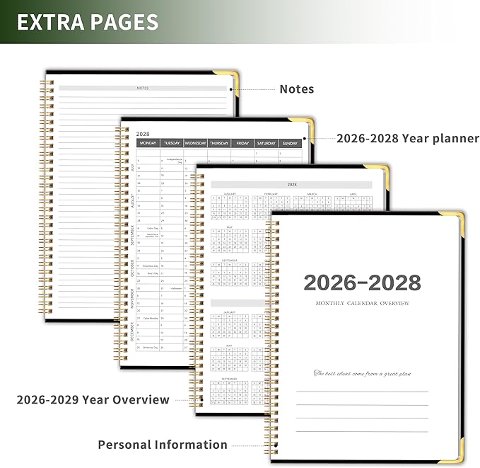 Monthly Planner 2026-2028 Hardcover with Metal Corner 3 Year Calendar 2026-2027-2028 Monthly Calendar Planner 36 Months from Jan 2026-Dec 2028,Large Size 8.5 x 11 Gradient Black for School, Office, Home Planning