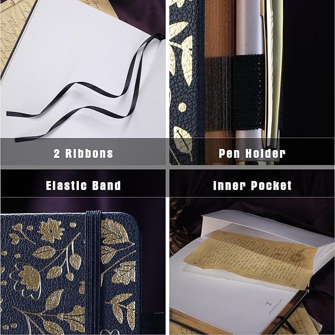 TIEFOSSI Bullet Dot Journal, Vintage Journal Notebook for Women Men, 160 GSM 192 Premium Pages, A5 Hardcover Journaling Notebooks Gift, for Travel Office Daily Writing