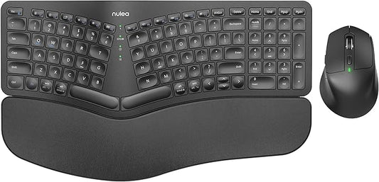 Nulea KM75 Advanced Ergonomic Wireless Keyboard and Mouse Combo, Comfortable Natural Typing, Palm Rest, Multi-Device (Bluetooth, 2.4G, Wired), Rechargeable, for Multi-OS, Windows, Mac, Android(Black)
