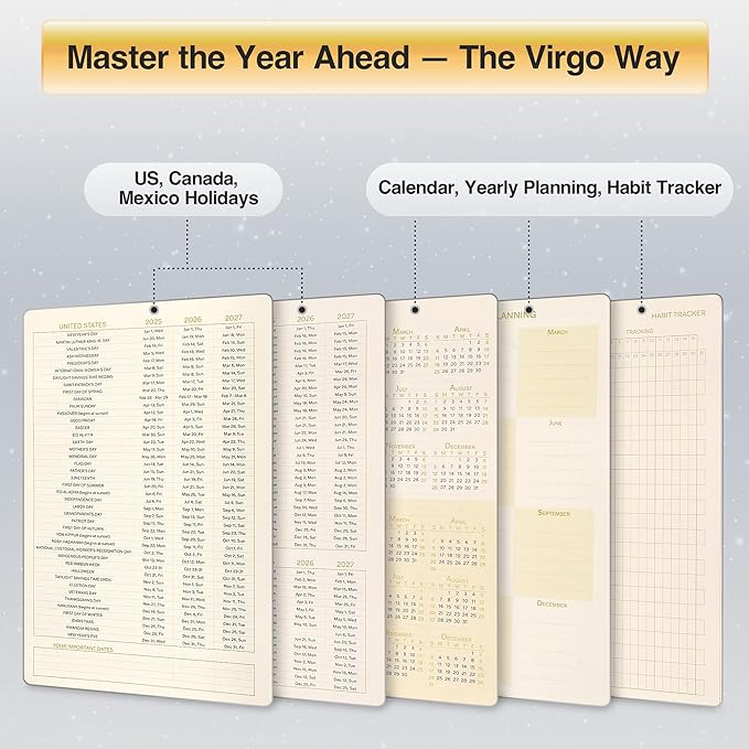 Virgo Zodiac Astrology Undated Monthly Weekly Daily Planner Journal A5 5.8" x 8.3" 160 Pages 100GSM Paper 2025 2026 2027 Holidays Calendar