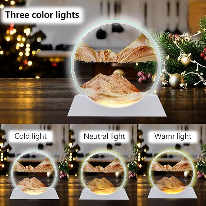 Aoderun 12" Moving Sand Art Liquid Motion with Light 3 Color Changing Moving Sand Art Picture Round Glass 3D Deep Sea Sand Art Sandscapes for Adult Relaxing Toys Desktop Home Office(Orange)