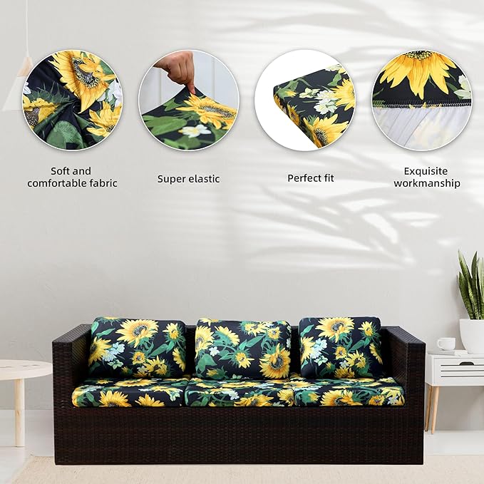 8Pcs Stretch Patio Cushion Covers,Outdoor Couch Covers Replacement,Outdoor Couch & Sofa Slipcovers,for Patio Furniture Cushion Covers,Washable Reusable Furniture Protector(Sunflower,Cover Only)