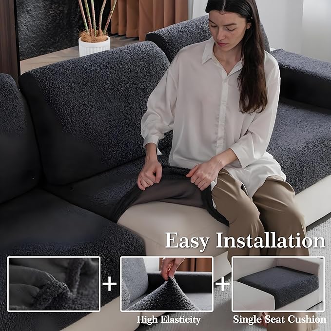 Couch Cushion Covers for Sectional Sofa, Stretch Soft Sofa Slipcovers Washable Wear-Resistant Universal Furniture Protector for Living Room(1 Piece Armrest Cover, Dark Gray)