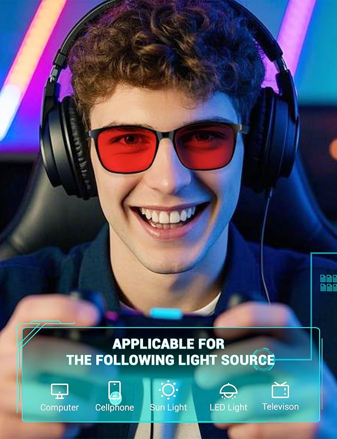 TIJN Sleep Glasses for 99.9% Blue Green Light Blocking for Women Men Dual AR Coating Red Lens for Computer Gaming, TR90