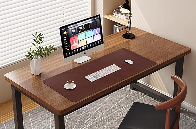 Large Faux Leather Desk Mat 31.5"x15.7" - Non-Slip Waterproof Mouse Pad with Heat-Resistant Surface for Office, Gaming & Home Use (Brown)