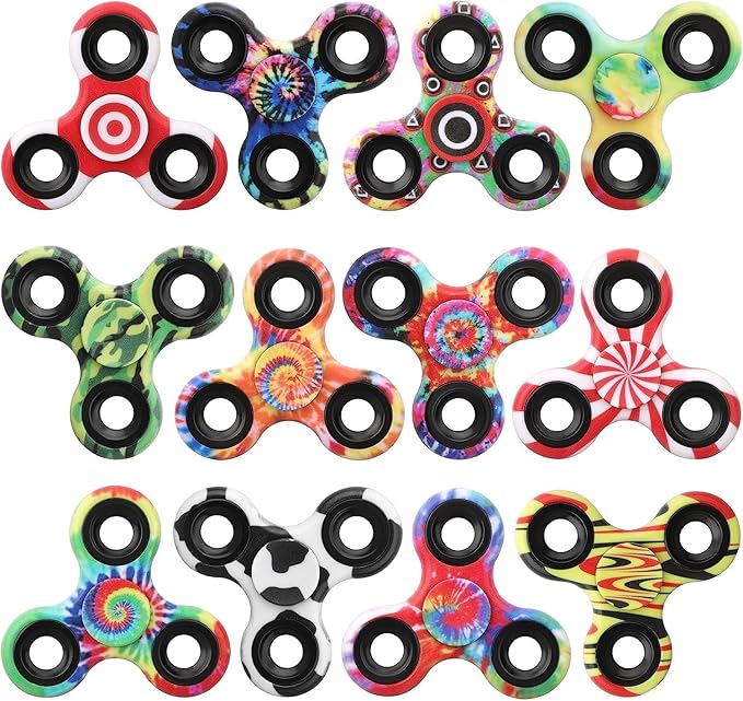 12 Pack Fidget Spinner Toy Bulk for Kids Adults, Metal Tri-Spinner Fidget Set, Hand Spinner for Stress Relief, Easter Birthday Goodie Bag Stocking Stuffers Classroom Prizes for Boy Age 3-12
