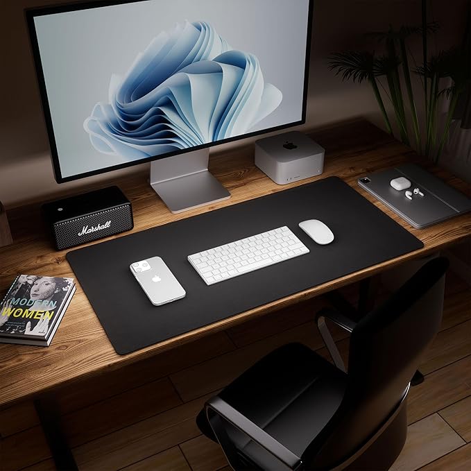 Aothia Dual-Sided Desk Pad - 35.4 x 15.7 inches Leather Desk Mat, Natural Cork Desk Pad Protector, Large Mouse Pad for Desk, Waterproof Desk Blotter Pad, Desk Writing Pad for Office Work/Home, Black