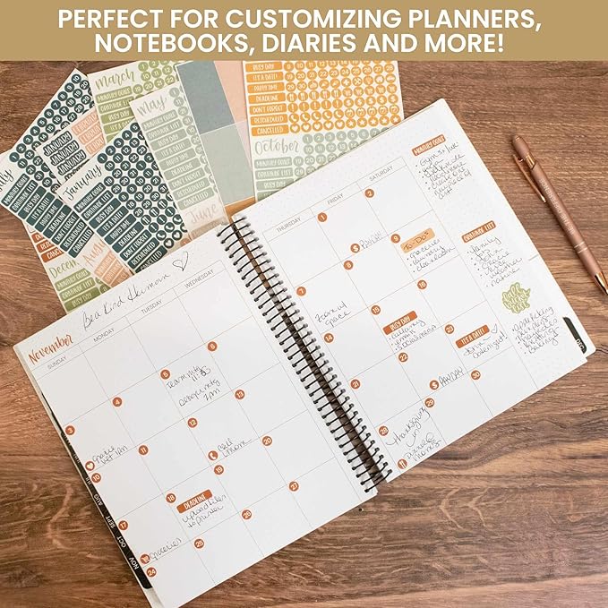 bloom daily planners Neutral Aesthetic Calendar Essentials Planner Stickers - 8 Sheets, 1629 Stickers Per Pack! - Color Coordinating Monthly Headings, Dates, Icons, Etc. - Sweater Weather