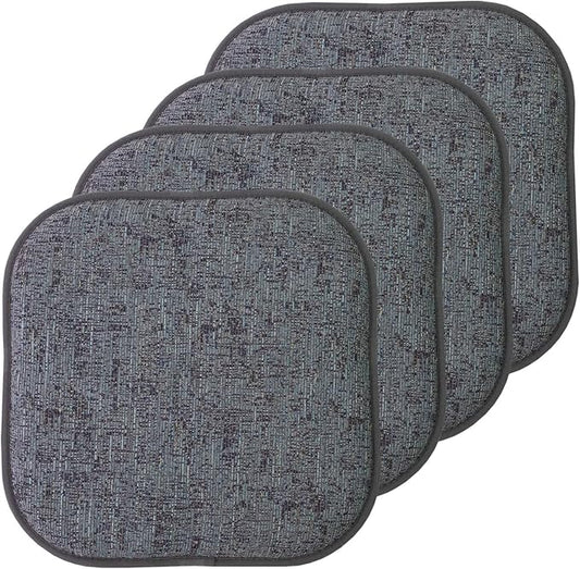 Sweet Home Collection Chair Cushion Memory Foam Pads Honeycomb Pattern Slip Non Skid Rubber Back Rounded Square 16" x 16" Seat Cover, 4 Pack, Broadway Multi Blue