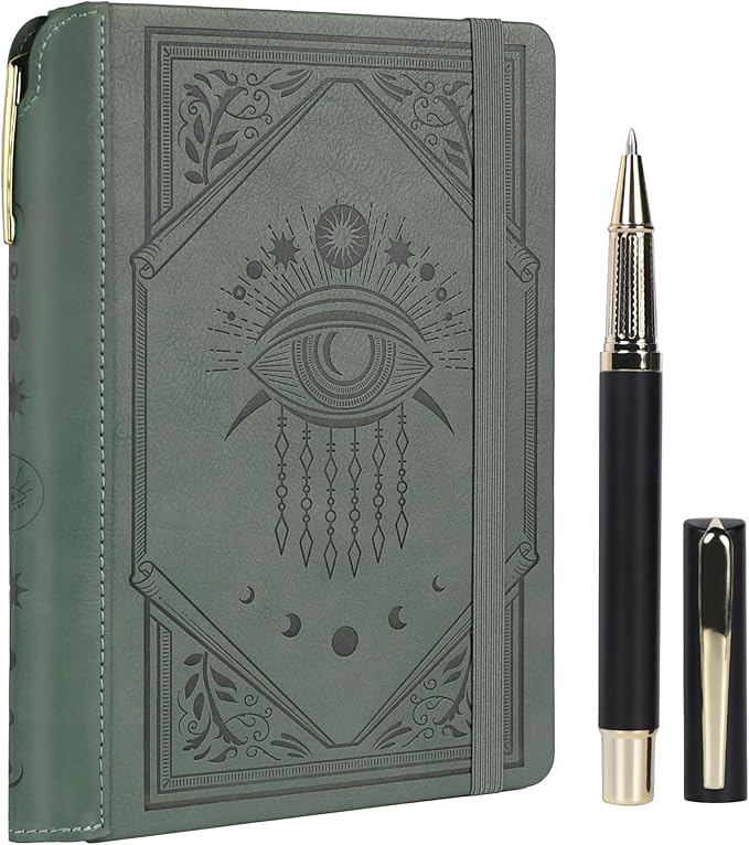 TIEFOSSI Lined Journal Notebook for Women Men, Leather Journal with Pen, A5 Evil Eye Hardcover Notebook for Work, Journaling, Travel & School, 100 GSM Thick Paper, 320 Numbered Pages, 6.2 x 8.3 in