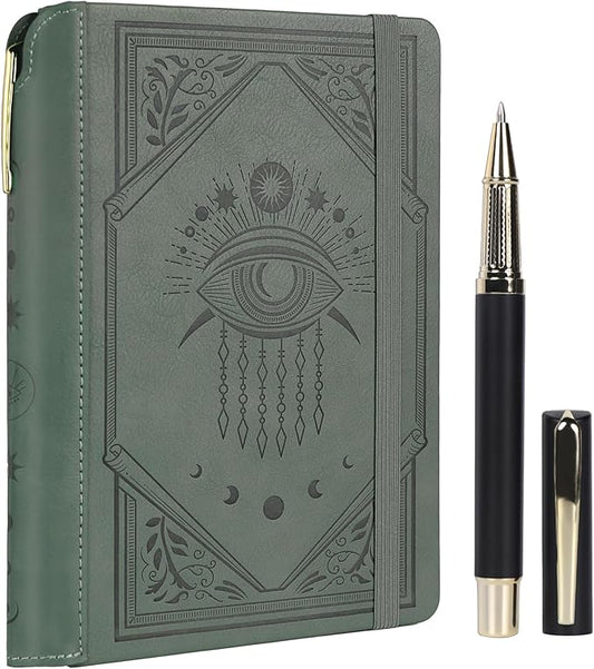 TIEFOSSI Lined Journal Notebook for Women Men, Leather Journal with Pen, A5 Evil Eye Hardcover Notebook for Work, Journaling, Travel & School, 100 GSM Thick Paper, 320 Numbered Pages, 6.2 x 8.3 in