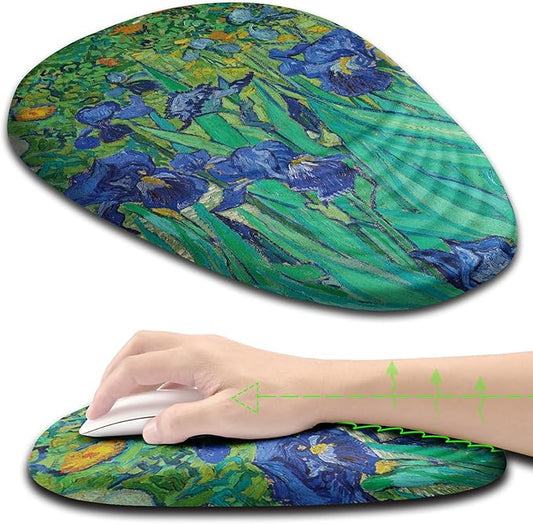 Ergonomic Mouse Pad Wrist Support, Floral Mouse Pad with Wrist Rest, Non-Slip PU Base MousePads with Foam Massage Design for Pain Relief, Desk, Office, Home, Van Gogh Flower