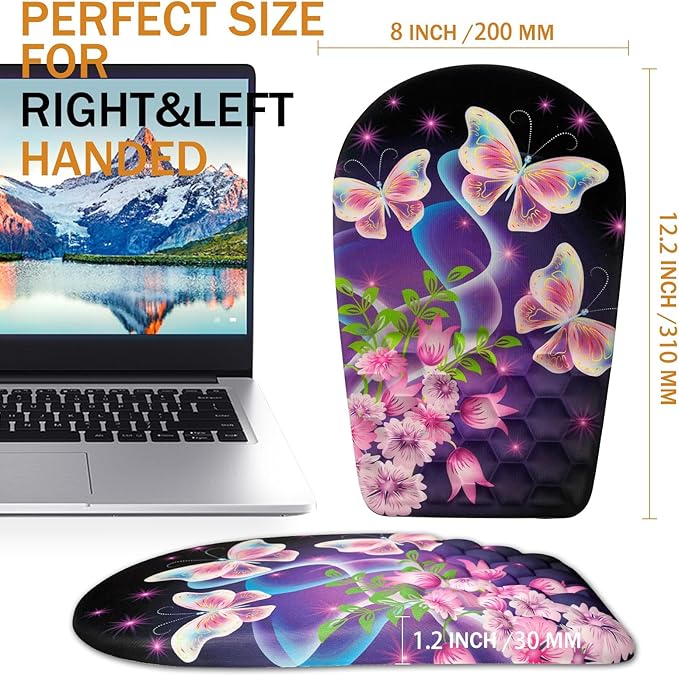 Ergonomic Mouse Pad Wrist Support,Upgrade Mousepad with Massage Design,Non-Slip PU Base Desktop Mouse Pads for Pain Relief, Computer, Office & Home,12 x 8 in（F-Butterfly with Flower）