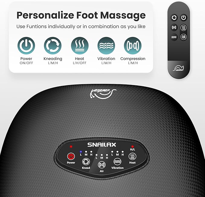 Snailax Shiatsu Foot Massager with Heat, Deep Kneading, Compression, Vibration,FSA HSA Eligible,Electric Feet Massage Machine for Plantar Fasciitis,Neuropathy,Foot Warmer,Remote Control,Size 13,Gifts