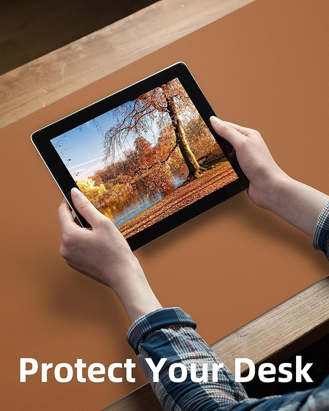 AFIING Leather Desk Pad Protector,Mouse Pad,Office Desk Mat, Non-Slip PU Leather Desk Blotter,Large desk mat,Waterproof Keyboard mat for Office/Home/Decor (Light Brown,48"" x 17"")